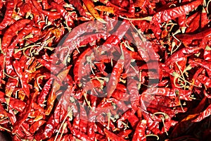 Dried red chili pepper sold in a food street market