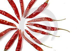 Dried Red Chilly or Chill  isolated on the white background