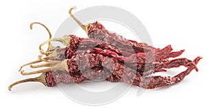Dried red chilly on white background