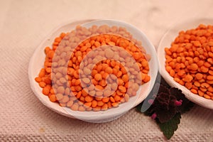 Dried red lentils in a bowl