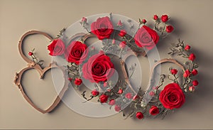 Rose arrangement with paper cut out hear shapes photo