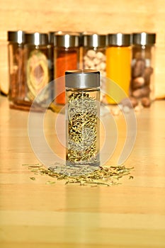 Dried rosemary in a glass jar