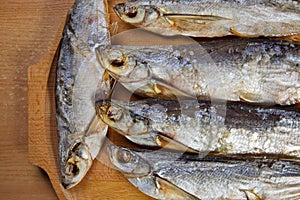 Dried sabrefish. on the table.
