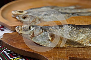 Dried sabrefish. on the table.