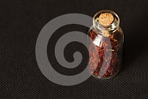 Dried saffron spice in black background