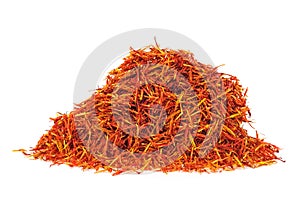 Dried saffron spice isolated on white background