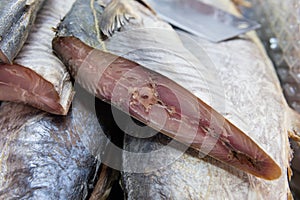 Dried salted fish in a fresh market
