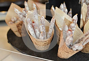 Dried sausages for sale at a local market