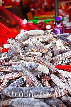 Dried sea cucumbers for sale in Tai O, Lantau Island, Hong Kong