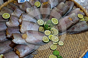 Dried Sepat Siam with Kaffir lime to protect fishy smell