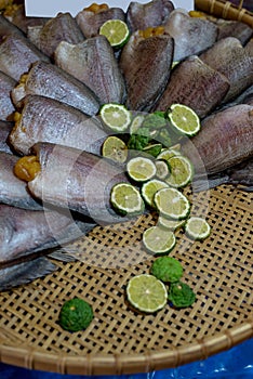 Dried Sepat Siam with Kaffir lime to protect fishy smell