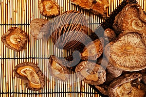 Dried Shiitake Mushroom on mat earth tone