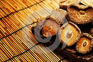 Dried Shiitake Mushroom on mat earth tone