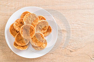 dried shredded pork on rice cracker