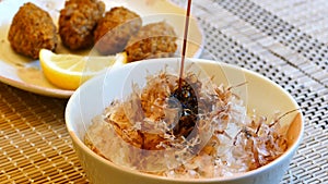 Dried Skipjack Tuna over the rice