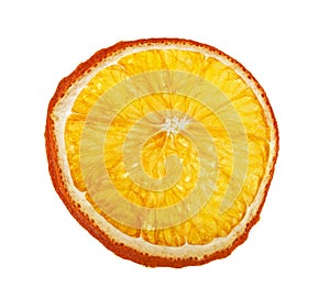 Dried slice of orange on a white background