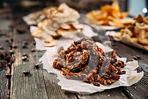 Dried slices of healhty food close up