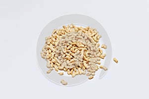 Dried soy bean meat mince pile on white background