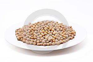 Dried soy beans on white background