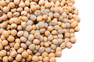 Dried soy beans on white background