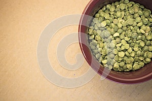 dried split peas in a cup