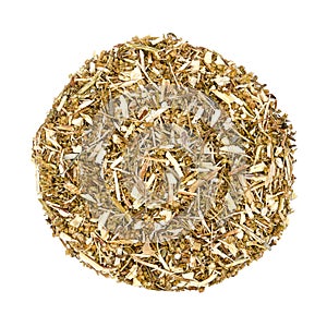 Dried sweet wormwood, Artemisia annua, herb circle from above
