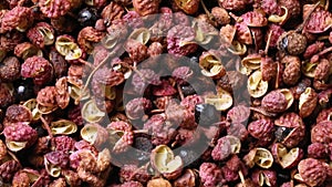 Dried szechuan or sichuan pepper  close up full frame as background