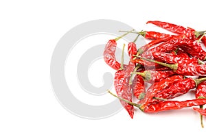 Dried thai chili peppers isolated on a white background