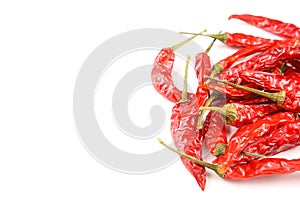 Dried thai chili peppers isolated on a white background