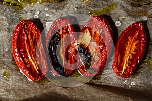 Dried tomatoes with garlic, Basil and salt