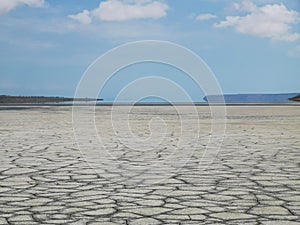 Dried up salt lake in the heat