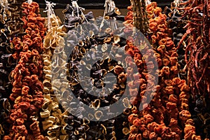 Dried vegetables on Egyptian Bazaar in Istanbul. Turkey