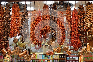 Dried vegetables on Egyptian Bazaar in Istanbul. Turkey