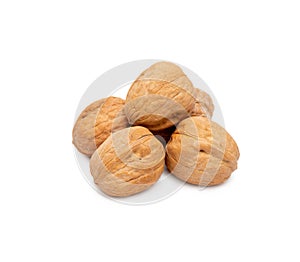 Dried walnuts on white background