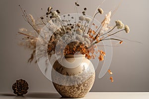 Dried wild flowers vase natural. Generate Ai