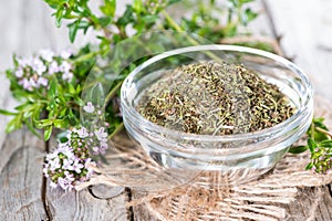 Dried Winter Savory in a bowl