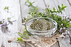 Dried Winter Savory in a bowl