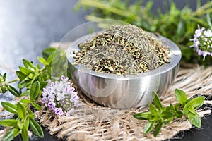 Dried Winter Savory in a bowl