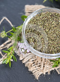 Dried Winter Savory in a bowl