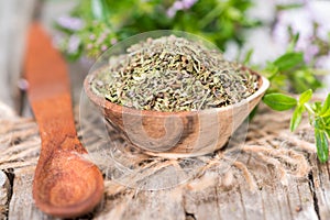 Dried Winter Savory in a bowl
