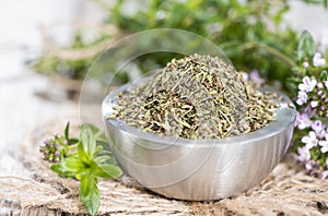 Dried Winter Savory in a bowl