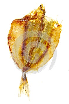 Dried yellow minke fish isolated on white