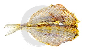 Dried yellow minke fish isolated on white