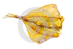 Dried yellow minke fish isolated on white