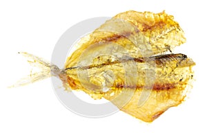 Dried yellow minke fish isolated on white