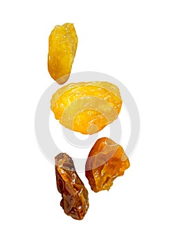 Dried yellow raisin or currants in set isolated on white background with clipping path