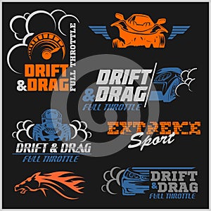 Drift, Drag racing, Tuning, Motor Sport - Set of cars logo