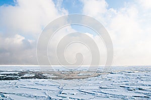 Drift ice floating at sea in winter