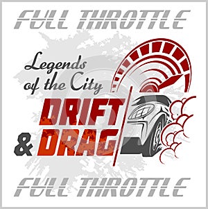 Drifting Car - vector emblem for racing club. Drift and Drag.