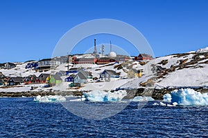 Drifting icebergs along Nuuk city shore